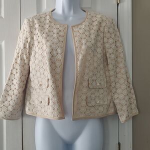 TALBOTS  cream lace overlay open front blazer jacket  Sz 4